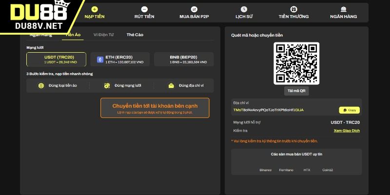 Các bước chi tiết các cách nạp tiền tại DU88