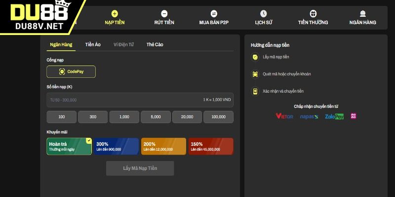 Hình thức nạp tiền DU88 phổ biến hiện nay